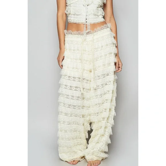 POL Ruffle Tiered Pull On Pants in Natural Cream - Picture 4 of 7